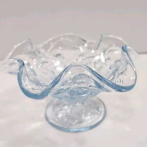 Vintage Fenton Art Glass Strawberry Nut Dish/Sherbet Bowl Icy Blue